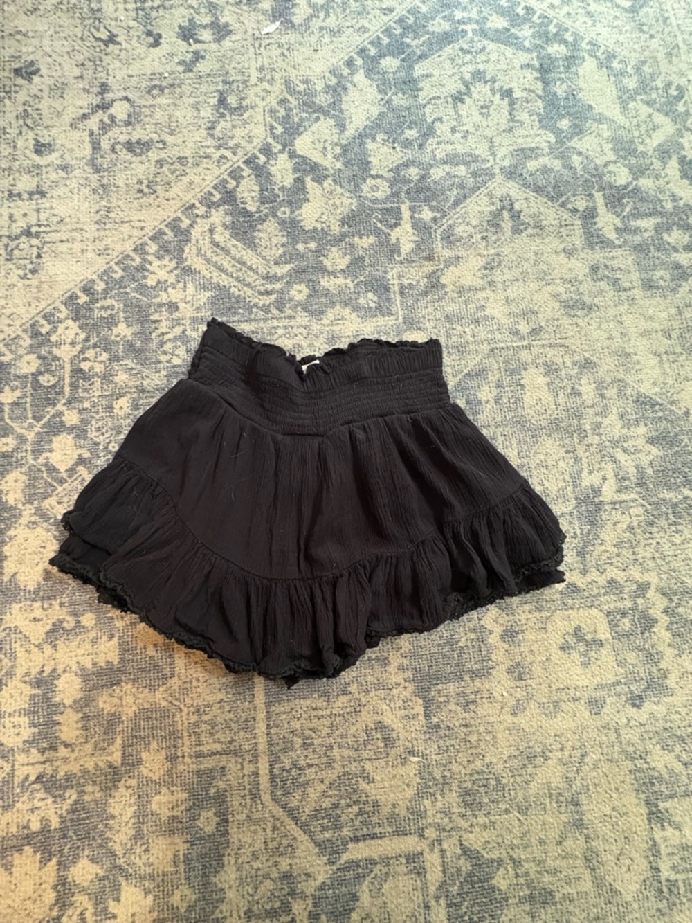 Aeropostale Black Smocked Mini Skort with Ruffle Hem